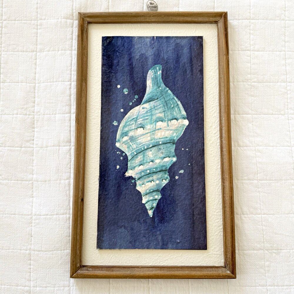 Watercolor Seashell Painting Picture With Wooden Frame